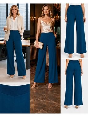 Jacques Vert Collection Size 18 Blue Wide Leg Trousers NWT Day to Night Luxury